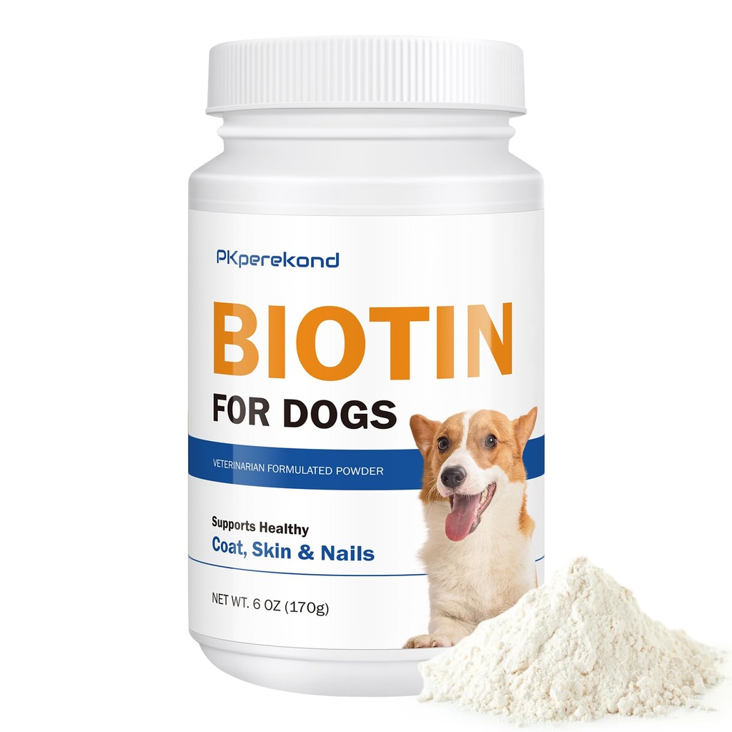 Biotin pro psy, podporuje lesklý plášť a zdravou pleť, Zesílí psí nehty, Biotin prášek dodatek pro psa Shedding, Suchá kůže pomoc pro psy, 6 oz