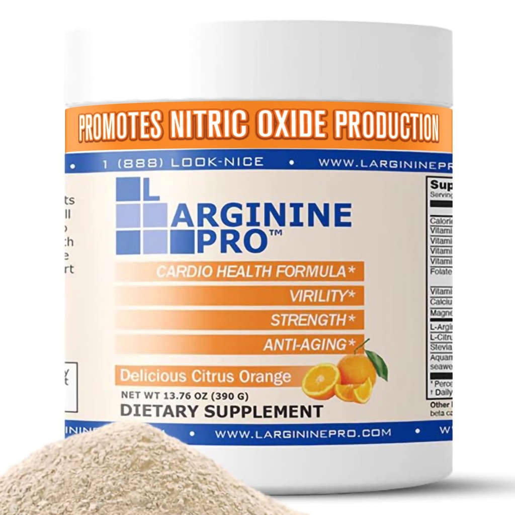 L- Arginin PRO PHARMAN124; 5,500mg L- Arginine Plus L- Citrulin 1,100mg Orange Powder Drink Mix Supplement pro zvýšenou výrobu oxidu dusnatého