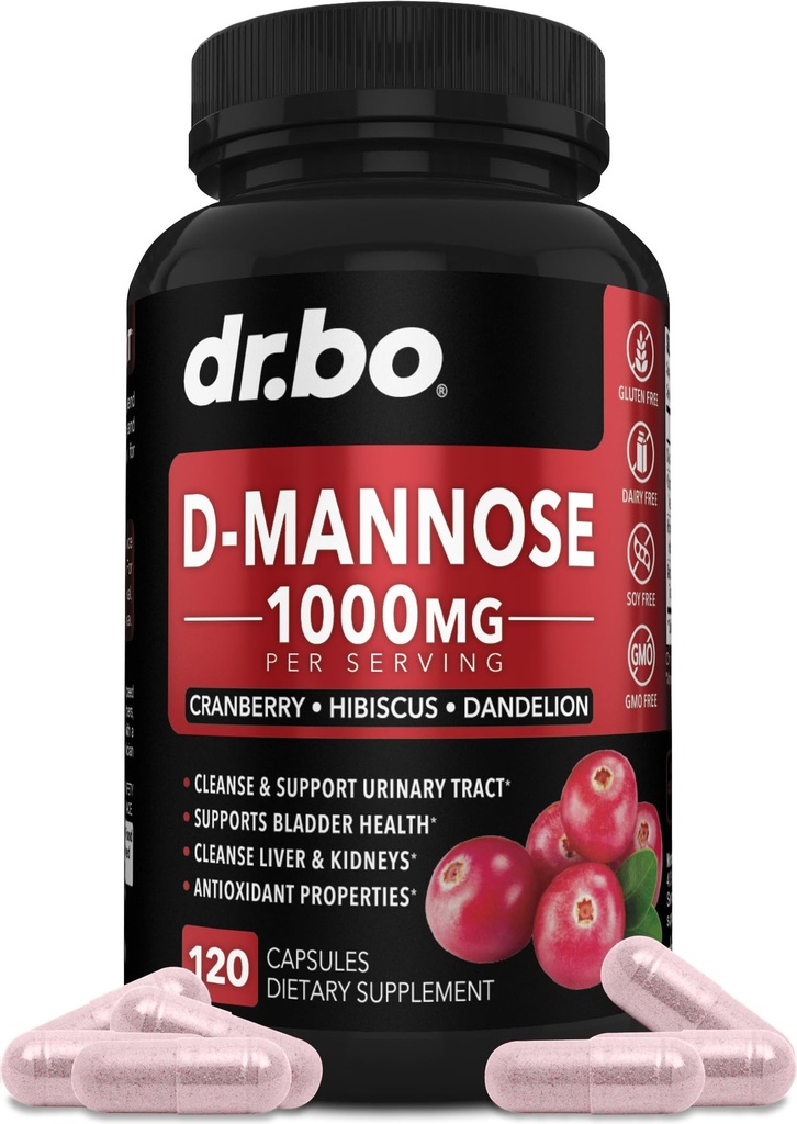 D Mannose doplňky pro ženy pilulky - Přírodní D- Mannose 500mg Kapsle, Cranberry DMannose pilulky 1000mg per Serving - Flush moč & Močový Trakt Čistící doplněk zdraví - 120 Veg Kapsle