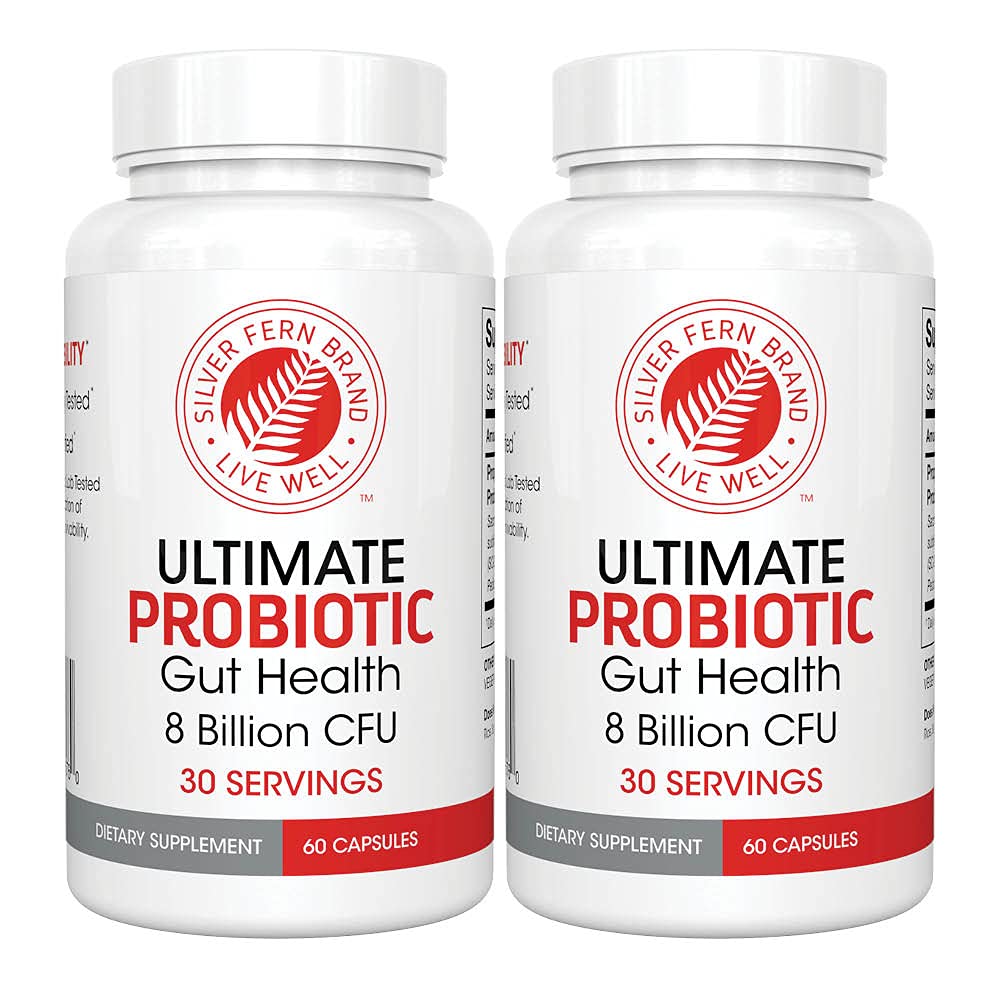 Silver Fern Ultimate Probiotic 2-Pack - Probiotika pro ženy a muže - 8 Miliardy CFU Spore-Forming Gut Health Supplement - DNA ověřené, Vegan Probiotic, Shelf-Stable, High Survivor - 120 Kapsle