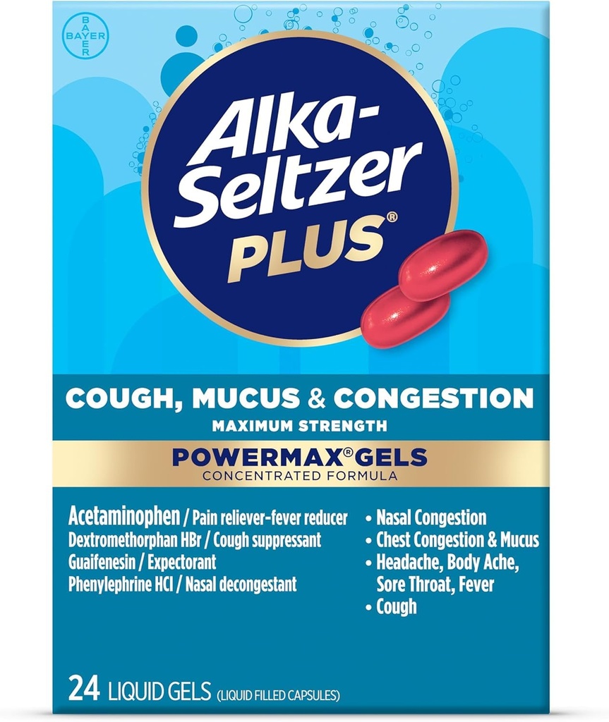 Alka- Seltzer Plus Maximální síla kašel, Mucus & Congestion Powermax tekuté gely, Rychlé a efektivní hrudníku Congestion Relief, Cough Suppressant, Pro dospělé a děti 12 let a starší 24 Počet