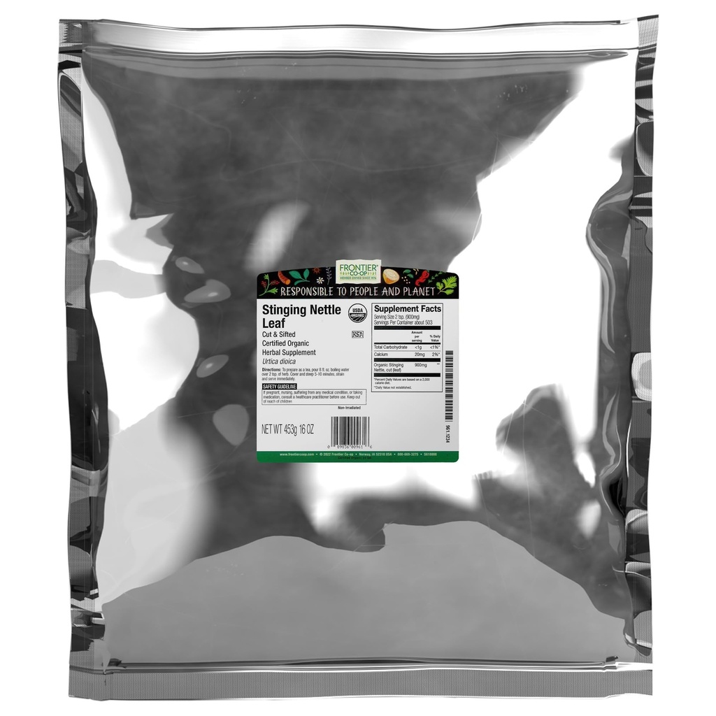 Frontier Co- op Organic String Nettle Leaf, Cut and Sifted, For Making Nettle Tea, Kosher Caunce 124; 16 Ounce (Balení po 1)