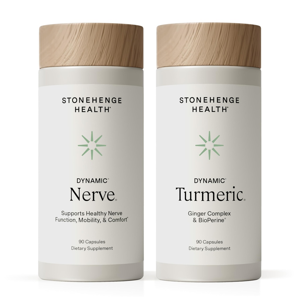 Stonehenge Zdraví Dynamické Nerve + Dynamic Turmeric Bundle Doplňky na podporu Comfort, Tingling, Numbness, Hoření