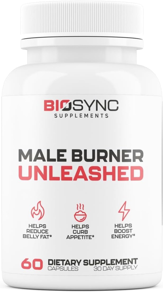 BioSync - Muž Hořák NELEASHED 124; Hořák pro muže hubnutí pilulky 124; Suppetit Conpressant, Carb Blocker, Energy Booster I124; 6 Ultra dávkované výkonné ingredience 124; Bezpečné třetí strana Testováno - 60 Kapsle