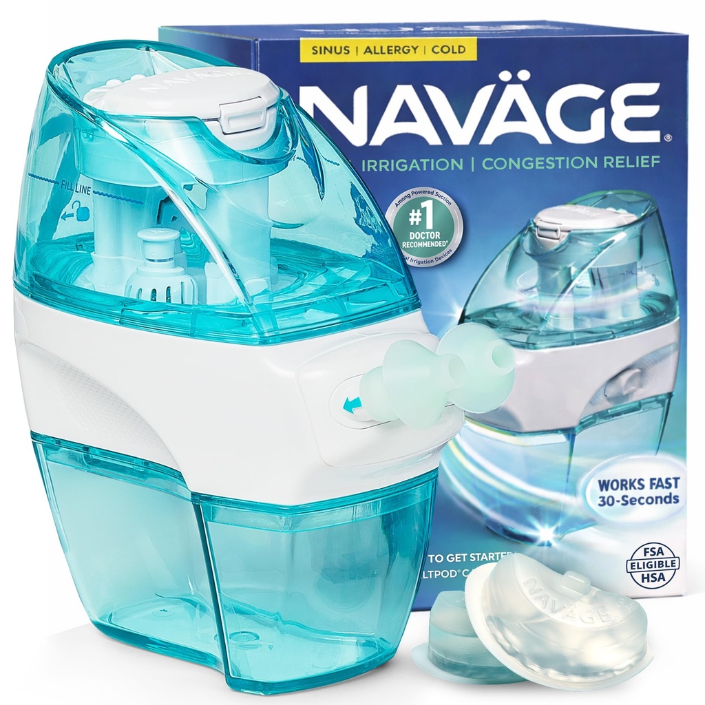 Navage Starter Bundle - Nasal zavlažovací systém - Saline Nasal Rinse Kit s 1 Navage Nose Cleaner a 30 Salt Pods
