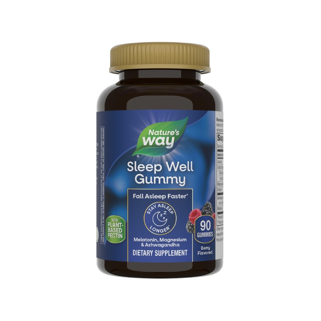 Nature 's Way Sleep Well Melatonin a hořčík gumy, Podpora spánku pro dospělé *, s Ashwagandha, Berry ochucené, 90 Gumy