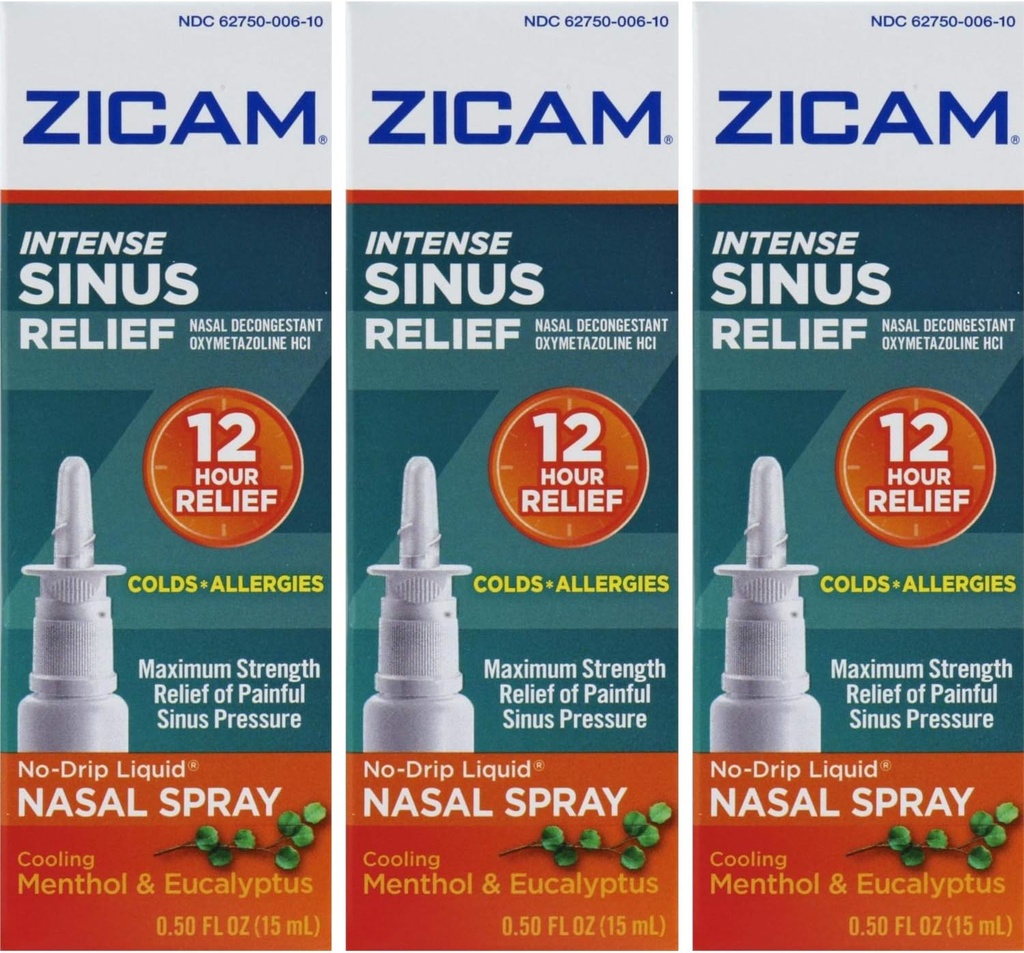 Zicam Intense Sinus Relief, Cooling Menthol & Eucalyptus Pump 0.5 fl oz (množství 3)