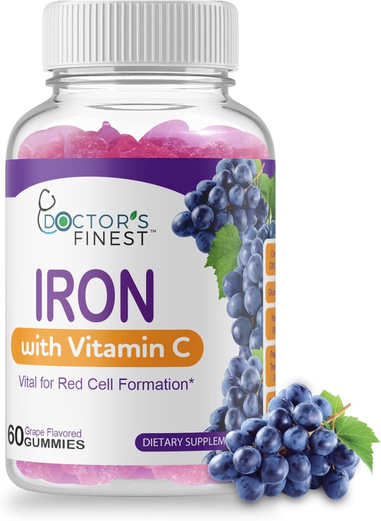 Lékaři Objednávky Železo 10 mg vitamin C Gummies, Vegetariánské GMO-Free gluten zdarma, Velký Ochutnávání přírodní Grape Flavor Gummy Vitamíny, Dietní dodatek, Formace červených buněk, pro dospělé a děti, 60 Gumy