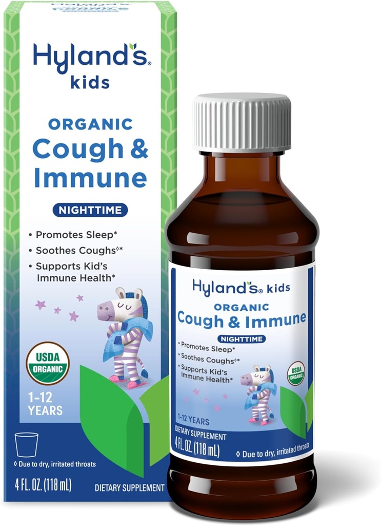 Hyland děti noční organické kašel Syrup a imunitní podpora s Agave, Elderberry a Granulát, uklidní kašel, a podporuje imunitu, 4 Fl. Oz.