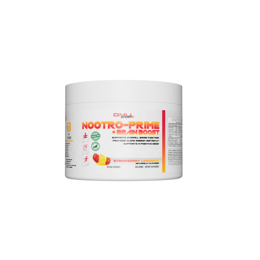 Nootro- Prime Brain Boost - Focus Brain Supplement - Houbový dodatek Powder with Alpha GPC, Nootropic Brain Supplements for Memory and Focus with Lions Mane, 30 Servings, Strawberry Lemonade