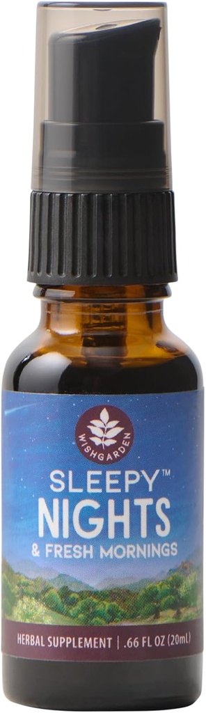 WishGarden Byliny Sleepy Nights & Fresh Mornings - All- Natural Bylinné spánkové pomůcky tinktura, Organic Sleep Supplement w / Passionflower, Chmel & Scullcap, Podporuje hluboký spánek & zdravé spánkové cykly, .66oz