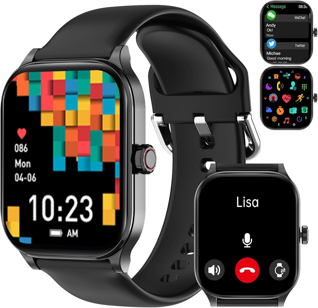 Smart Watch for Women Men (Answer / Make Call), Smartweetches with Heart Rate / SPO2 / Sleep / Stress Monitor, IP68 Waterproof Activity Tracker for Android iPhone, 100 + Sports Fitness Watches (Black, 1.85 ")