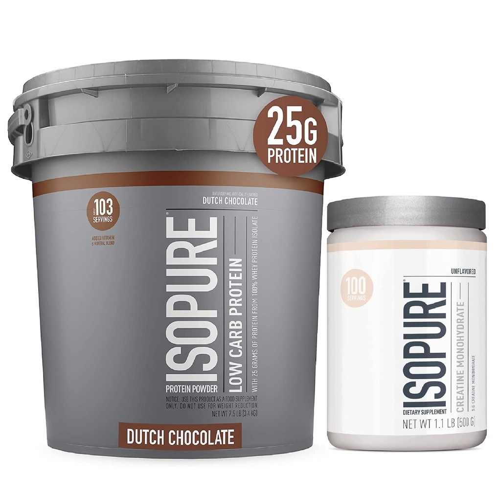 Izopure Protein Powder Nízký karb s Creatin Powder 500g Neochucený, Keto Friendly Protein Powder, 100% syrovátkový protein izolát, protein Flavor: Holandská čokoláda, 7.5 Pounds