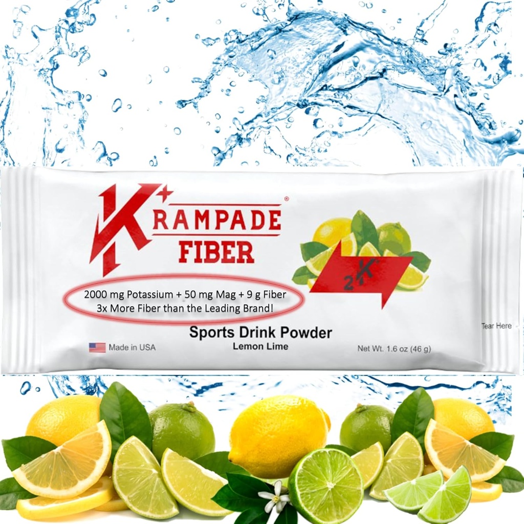 Krampade Fiber 2K High Soluble Fiber, High Draslík, Magnesium Supplement Drink Powder Mix - 2X More Fiber Obrna 124; Redukovat křeče 124; (Lemon Lime, 19 Serving Bulk Pouch)