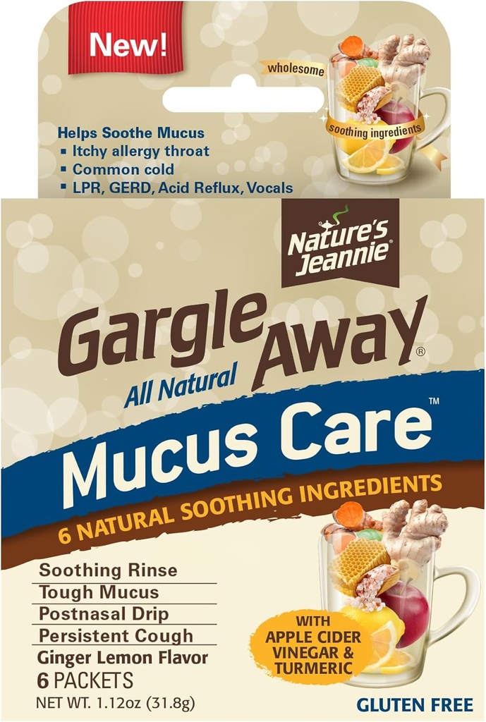 Gargle Away by Nature 's Jeannie All Natural Mucus Care- Soothes Mucus, Post Nasal Drip, Persistentní kašel, 6 Packets, Ginger Lemon Flavor