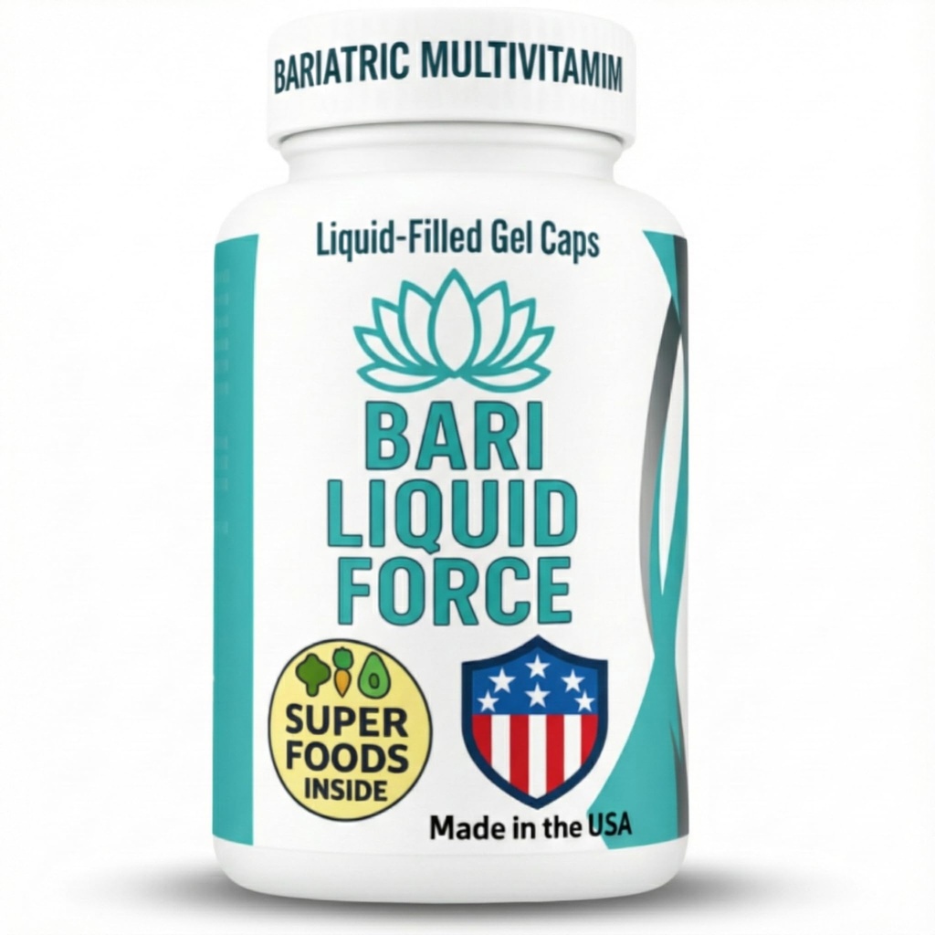 Bari Liquid Force Jeden denně Bariatric Multivitamin se železem - Rychlá absorpce Gel Caps pro Gastric Sleeve, Bypass, Duodenal Switch - Superfood Blend - Bariatric Must Haves pro ženy a muže