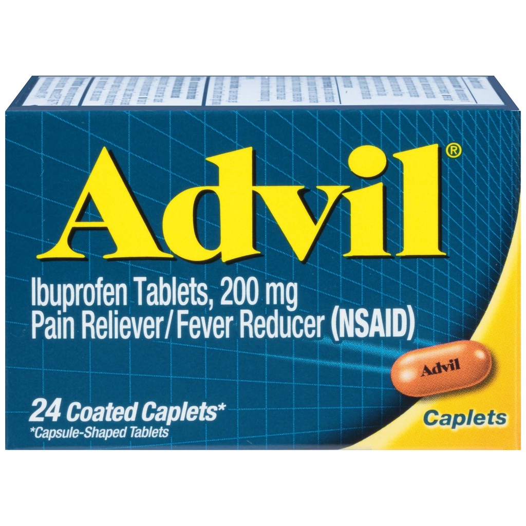Advil Coated Caplet Pain Reliever a Horečka Reducer Ibuprofen 200mg, 24 Počet