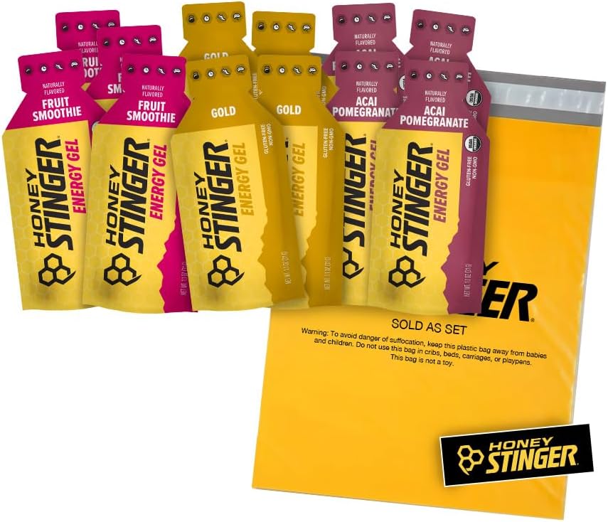Med Stinger Organic Energy Gels - Variety Pack se samolepkou - 12 Počet - 4 z každého Flavor - Energy Source for any activity - Acai Pomegranate, Gold & Fruit Smoothie