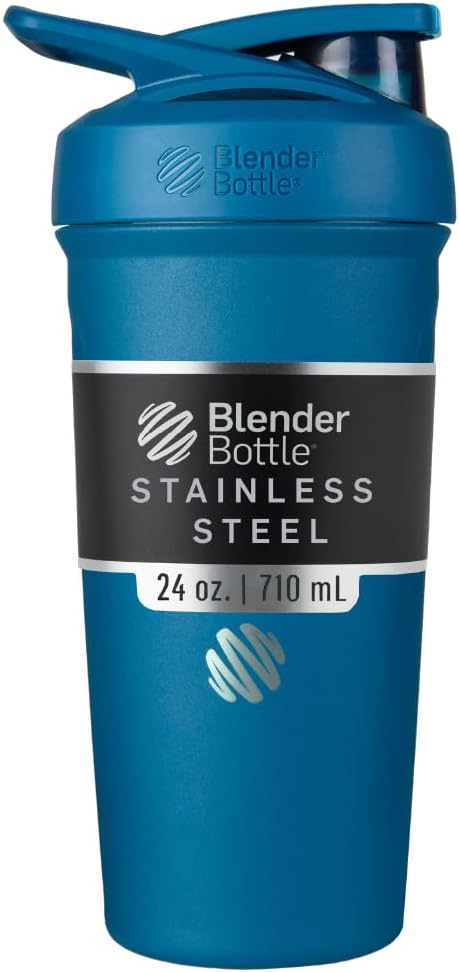 BlenderBottle Strada Shaker Cup Izolovaná nerezová láhev s drátěnou whisky, 24-Ounce, modrá