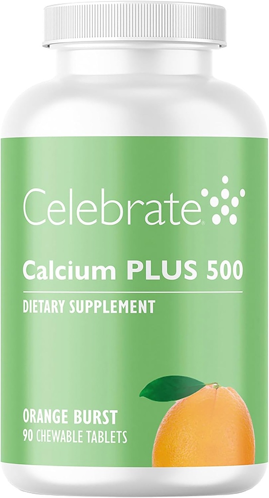 Oslavte vitaminy vápník Plus 500 Bariatric vápník Citrát s vitamínem D3 Žvýkací, 500 mg, gluten- Free & Sugar- Free, vápník Citrát pro bariatrické pacienty, Orange Burst, 90 Počet