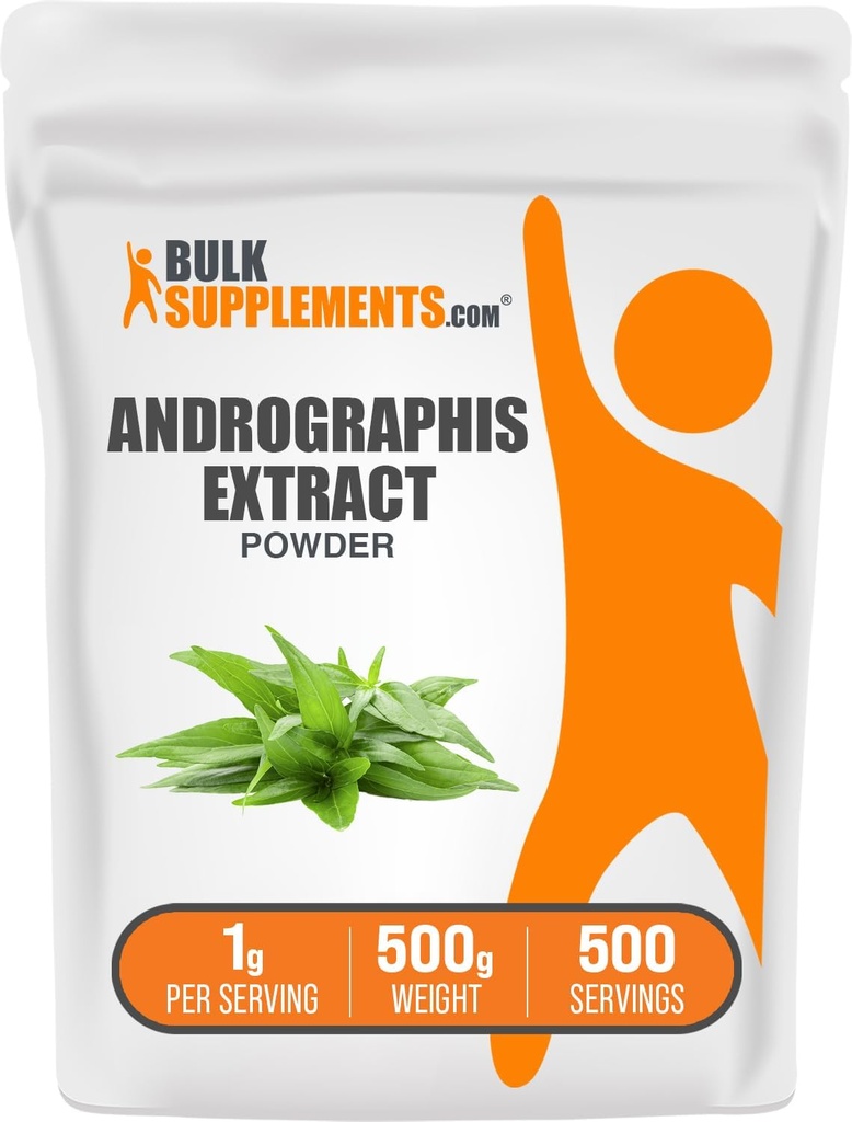 Bulksupplements.com Andrographis Extract Powder - Andrographis Paniculata, bylinný dodatek - Gluten Free, 1g per Serving, 500g (1,1 kg) (balení po 1)