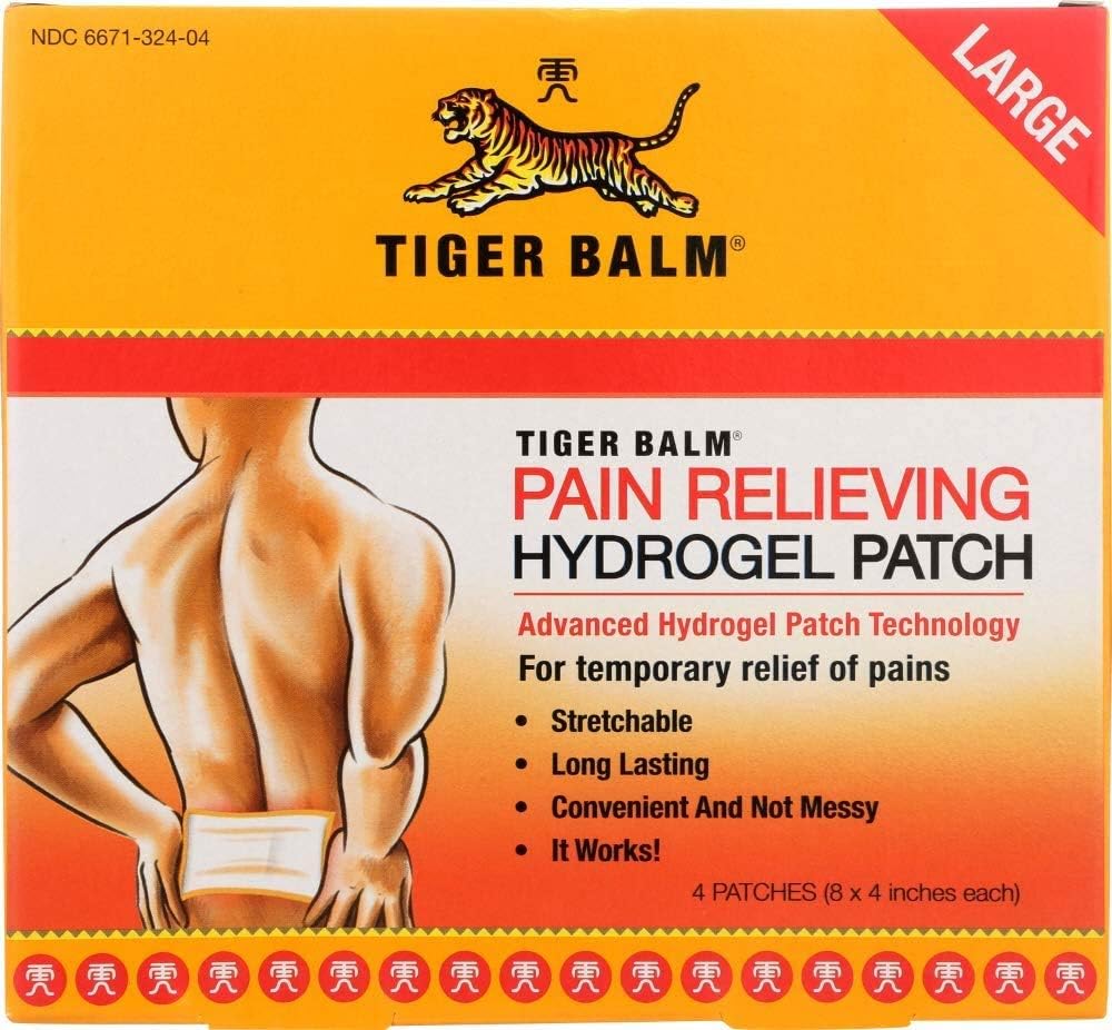 Tiger Balm Pain Relieving Large Patch, 4 "x 8", 4 / pack - Pain Relieving Patch - Pro dočasnou úlevu od malých ponožek svalů a kloubů - Vydávaný s mentolem, Camphor, a Capsicum - Fast-acting