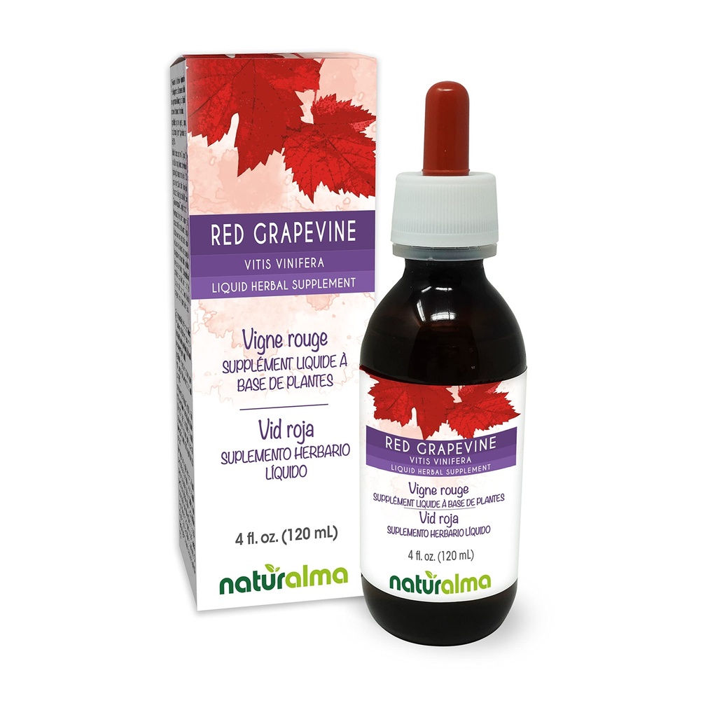 Naturalma Red Grapevine (Vitis vinifera) Leaf Alcohol- Free Tincture - 4 fl oz Liquid Extract in Drops - Bylinný dodatek - Vegan