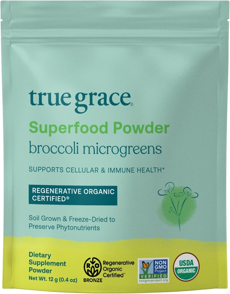 Pravá Grace Brokolice Mikrogreens - 0.4 oz - Denní Superfood Powder for Cellular & Imunitary Health - Gluten & Soy Free, Vegan, Regenerative Organic Certified - 30 Servings
