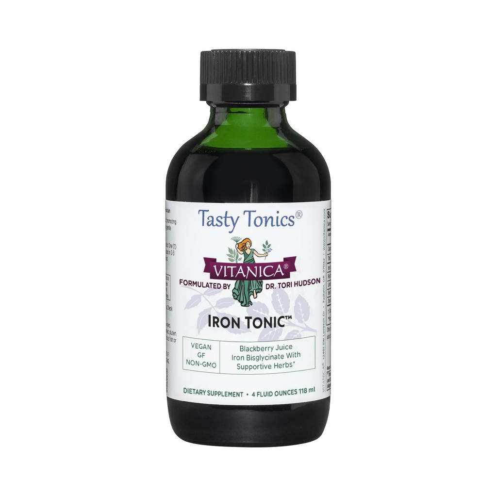 Vitanica Iron Tonic, Liquid Iron Supplement, Podpora červených krvinek, Vegan, 4 Ounce