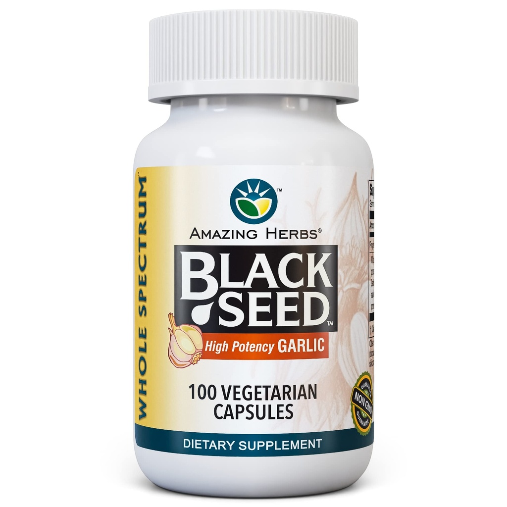 Úžasné Byliny celé spektrum Black Seed & High Potency Česnek, Vegetariánské kapsle - gluten- Free, Non- GMO, Vegan, Podporuje imunitní systém, Lung funkce, a kardiovaskulární zdraví - 100 Počet