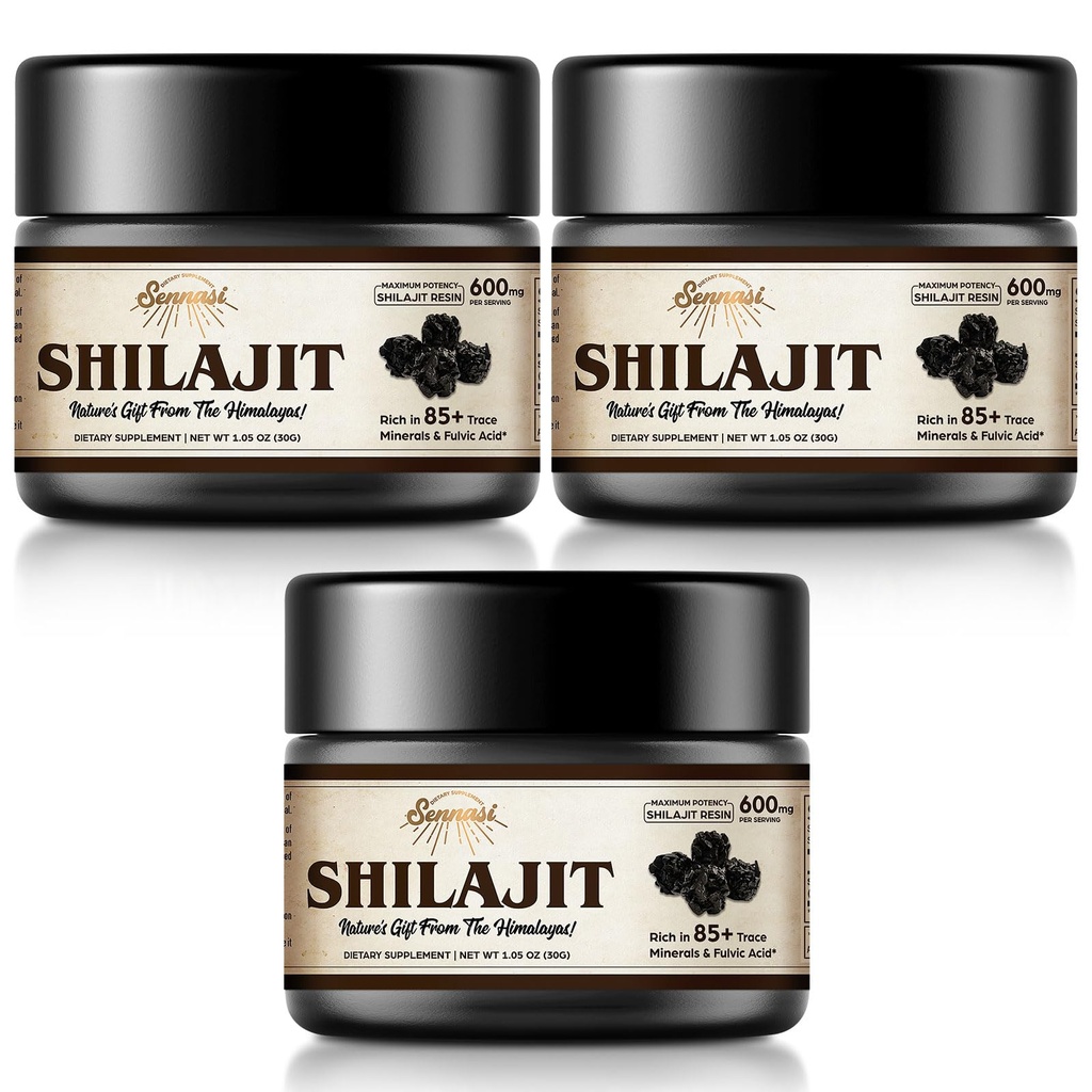 Shilajit Pure Himalayan Organic Shilajit Resin - 600mg Maximální potenciál přírodní organické Shilajit Resin s 85 + stopové minerály & Fulvic Acid for Energy, Imunitation Support, 30 Grams (3 Pack)
