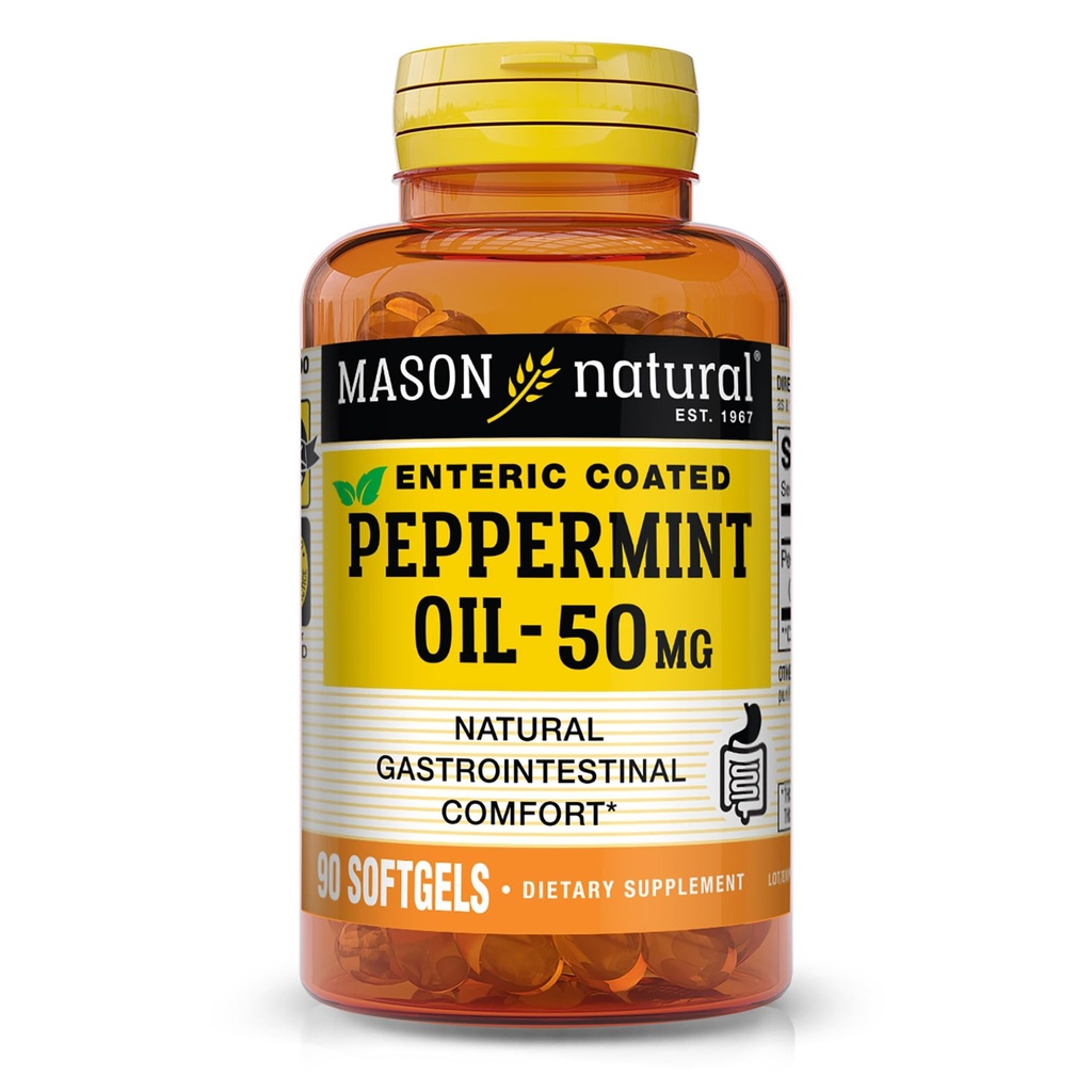 MASON NATURAL Peppermint Oil 50 mg Enteric Coated Supplement, 90 Day Dodávka Gastrointestinální podpory pro normální fungování Bowel, Softgel pilulky