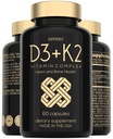 Vitamin D3 K2 Kapsle - Vitamin D3 5000 IU a Vitamin K MK7 100mcg - 60 Kapsle - USA Made Vegetarian vitamin D Dodatek - Vysoká síla VIT D pro kosti, svaly, zuby, imunitní systém