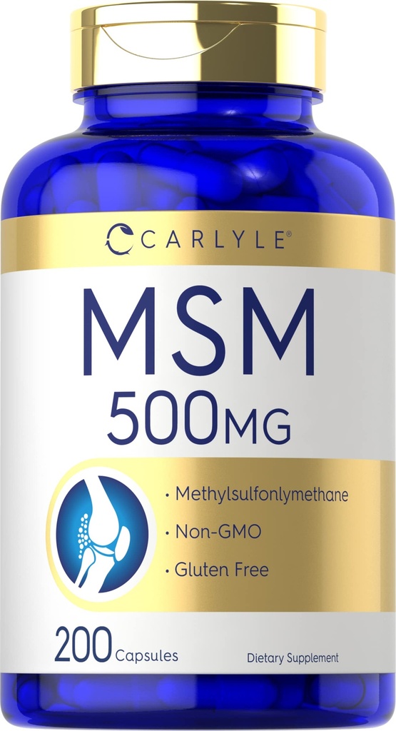 Carlyle MSM dodatek Kapsle 124; 500mg CLAS124; 200 Count CLAS124; Non- GMO & Gluten Free Formule CLAS124; Methylsulfonylmethan