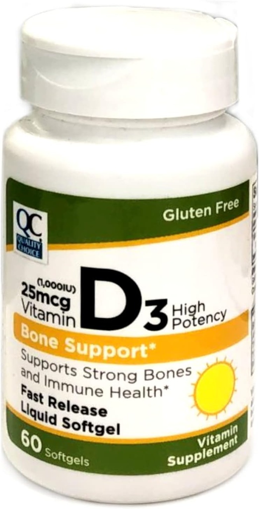 Kvalita Volba High Potency Vitamin D3 Kostní podpora a imunitní zdraví, Snadné Swollow Softgel Vitamin dodatek 60 Počítání láhev