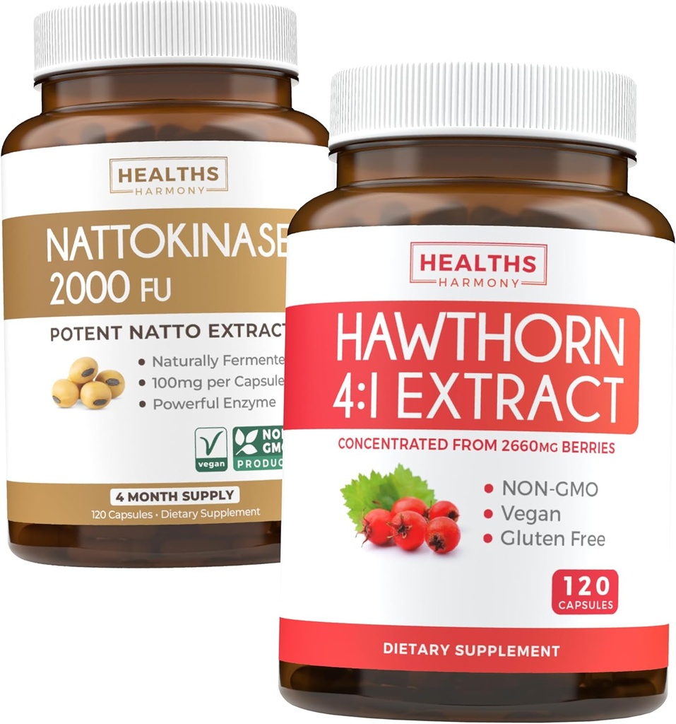 Nattokinase & Hawthorn (4-Month Supply) Nattokinase Berry Harmony - Nattokinase 2000 FU Výkonný přirozeně fermentované Soybeans (4-Month Supply) & Hawthorn Berry 4: 1 Extract - Vegan a Non-GMO