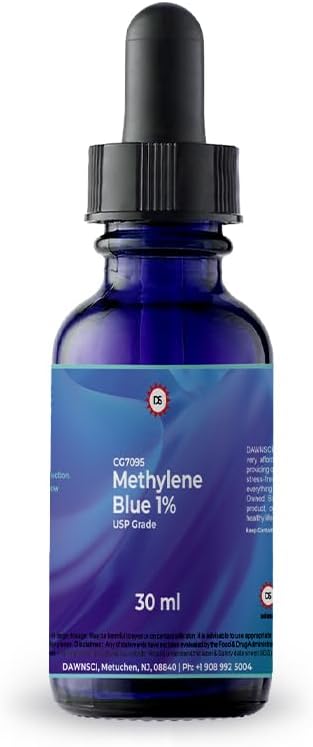 Methylen Blue 1% 30 ml Skleněná kapačka Lahvička 124; USP- stupeň methylthioniniumchlorid tekutý 124; pro funkci mozku a kognitivní zdraví 124; No Formaldehyd