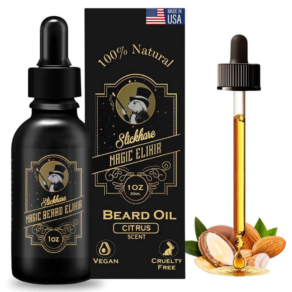 Slickhare Beard Oil pro muže 124; All Natural, Organic Beard & Mustache Growth Oil For Mens 124; 1 Fl oz Pack of 1, Made in USA 124; Dary pro muže, přítel 124; Manžel 124; Citrus Scented Beard Softener pro muže
