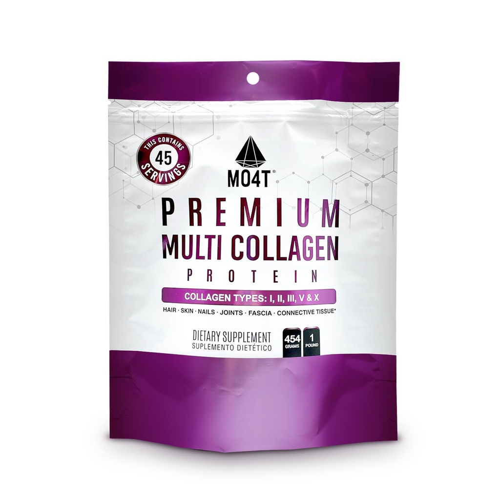 MO4T Hydrolyzované Multi kolagen prášek - kolagen protein - kolagen Peptides- Typ 1,2,3,5,10 -Sugar- Free, (1 libra) Vlasy, kůže a hřebíky, Paleo & Keto, Non- GMO