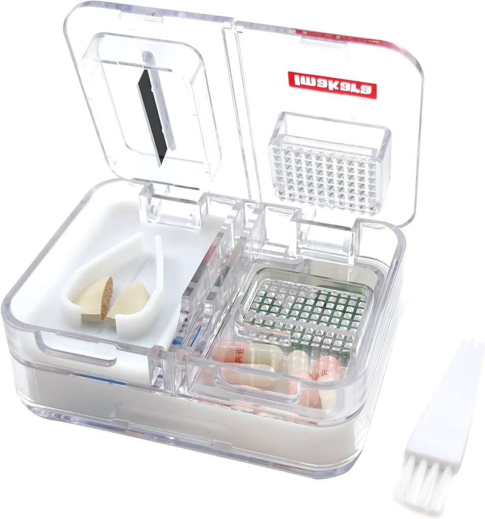 Cestovní Pill Box Medicine, doplňky, Vitamin Pill Organizátor Denní Pouzdro s Pill Cutter Pill Crusher a Grinder (White)