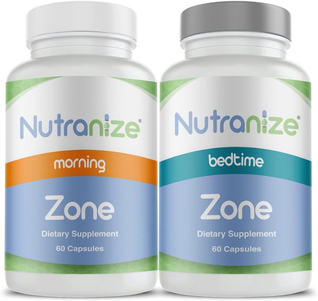 Nutranizujte Zóna doplňkový systém Twin-Pack - Pharmacist- Designed Morning & Bedtime Kapsle s magnesium- Glycinát, Vitamin D3, K2 MK7, Methylfolát, Chrom, Melatonin - 30 Day Supply (120 Počet)