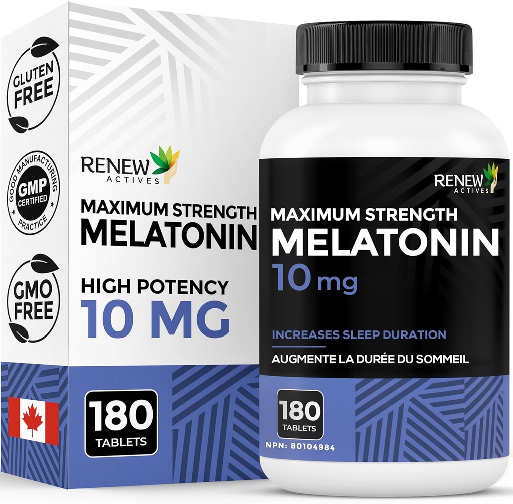 Reew Agents Melatonin 10 mg per Serving - Promotes a Deeper, Longer & Ideal for Sleep Management, Jet Lag & to Reset Your Sleep Cycle - Made in Canada - 180 Tablety