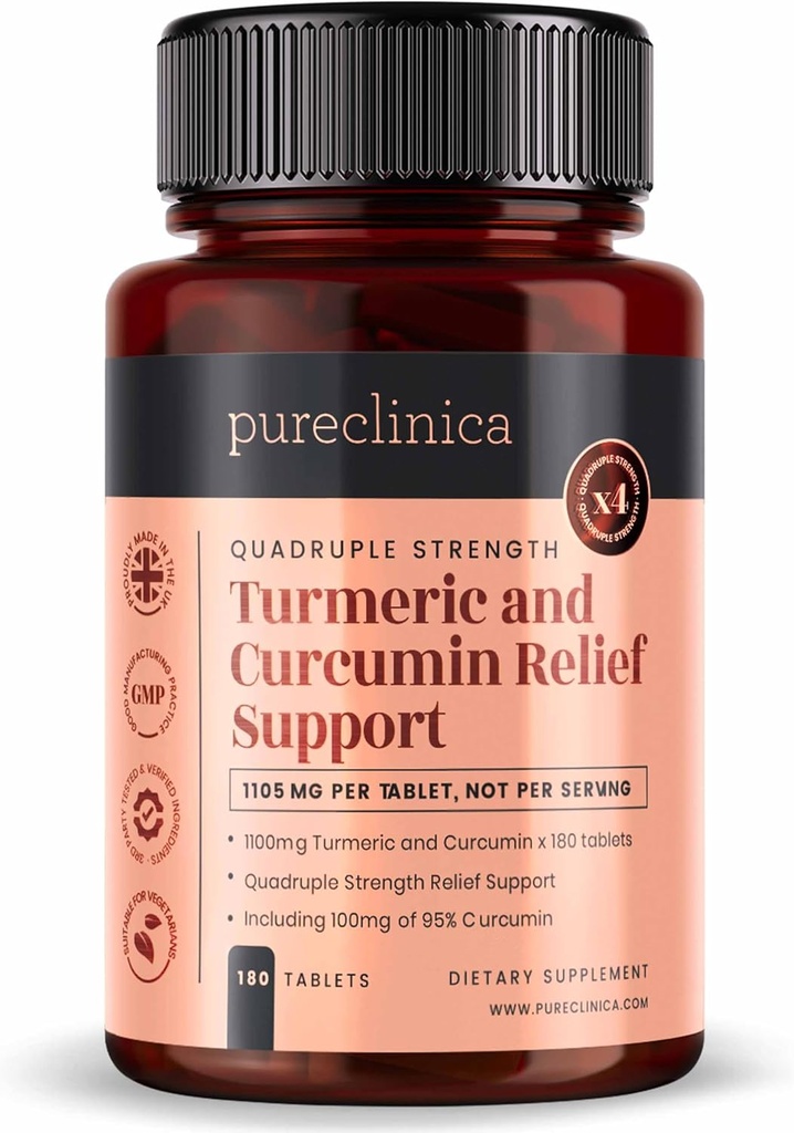 1100mg kurkumin a kurkumin x 180 tablet - 6 měsíčních dodávek - w / 95% kurkumin & 5mg černý pepř extrakt