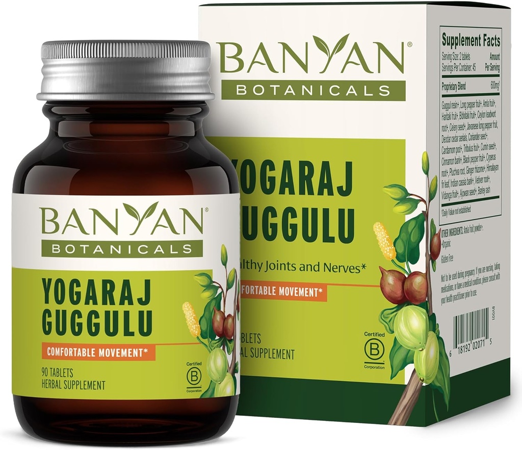 Banyan Botanicals Yogaraj Guggulu - Organic Joint Support Supplementary -Ayurvedic Blend pro podporu skeletální a neuromuskulární systémy * - 90 Tablet - Non- GMO, Udržitelně sourced, Vegan