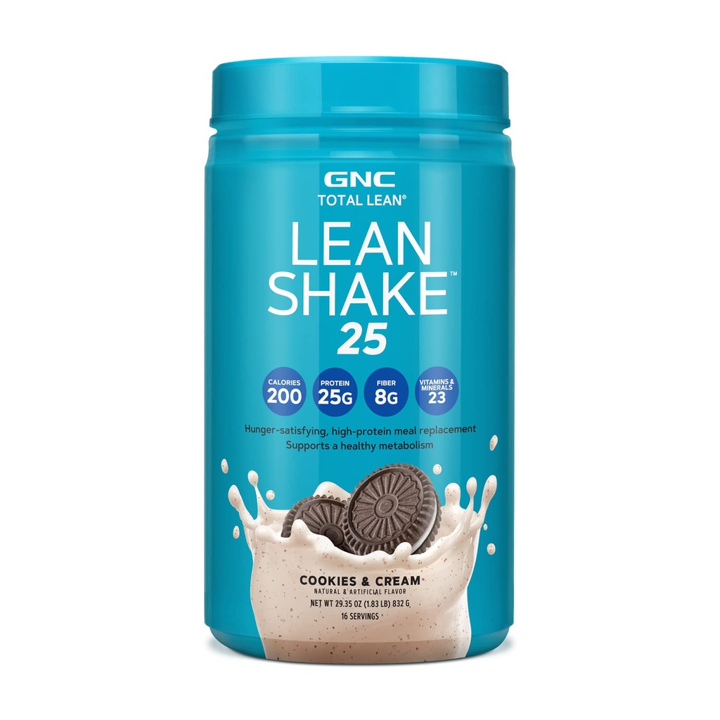 GNC Total Lean CLAS124; Lean Shake 25 Protein Powder CLAS124; High- Protein Meal Replacement Shake CLAS124; Cookies a Cream CLAS124; 16 Servings