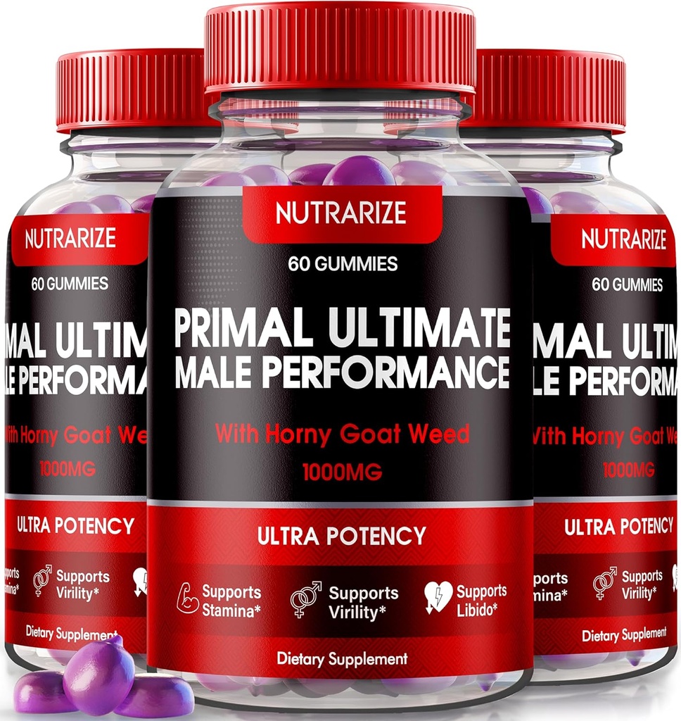 NutraRize (3 Pack) Primal Ultimate Gummies, Oficiální PrimalUltimate Performance Dodatek, Klíč k obnovení důvěry, Premium Gummy, Oficiální Prime Ultimate Recenze (180 Gummies)