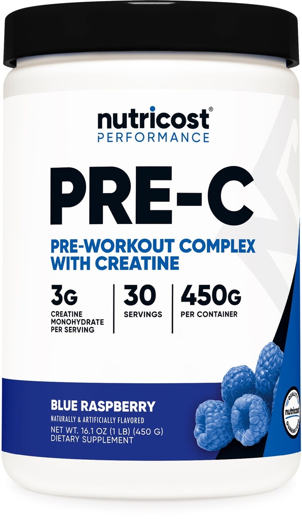 Nutricost Pre- C Pre- Workout Komplex s Creatine (Blue Rasberry 124; 30 Servings) Powder - Boost Fintess Rutines, 450g