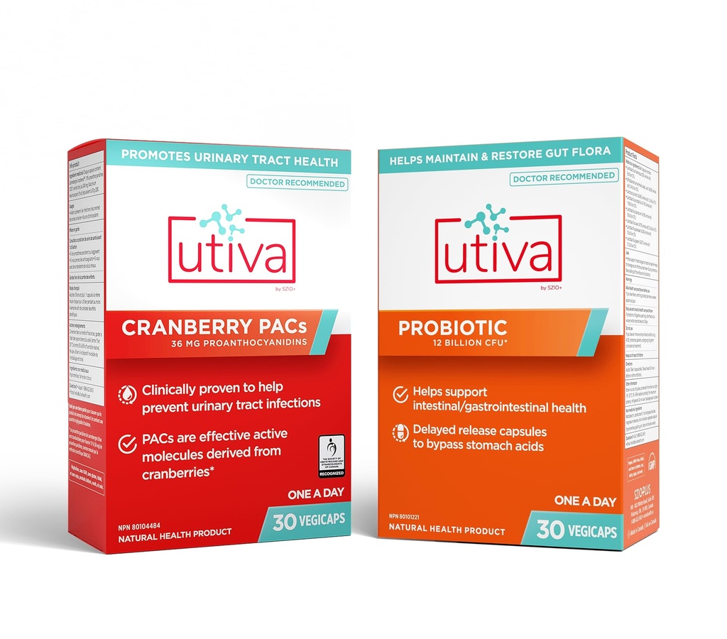 10% Bundle Utiva 36PAC Power Bundle 124; 30 Days Current 124; Bundle with 36mg Soluble Cranberry PACs (DMAC / A2) and 30B CFU Probiotic Power (Lactobacillus and Bifidobacterium Strains) Current124; Locally Made.