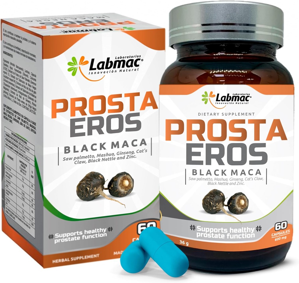 ProstaEros- Prostate Supplement - 7 přírodní ingredients - Black Maca, Saw Palmetto, Mashua, Cat 's Claw, Gingseg, Black Nettle and Zinek. Kapsle 60 Počet (balení po 1)