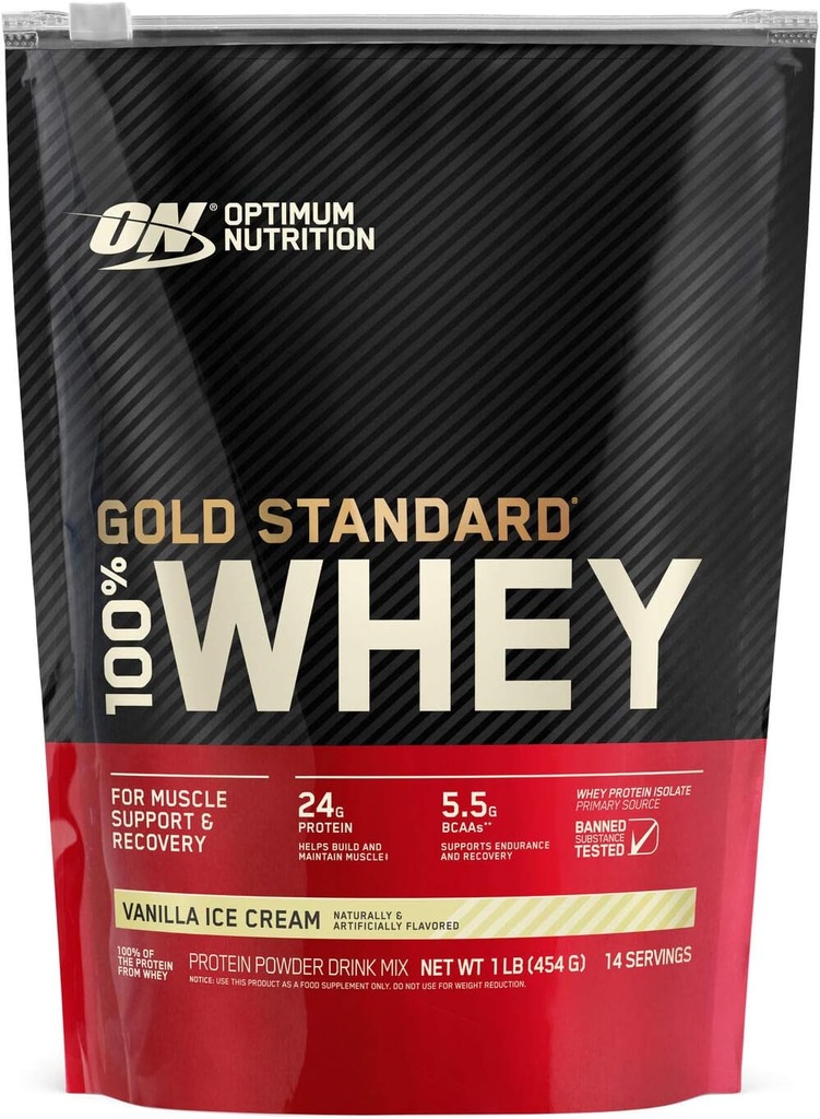 Optimum Nutrition Gold Standard 100% syrovátkový protein prášek, vanilková zmrzlina, 1 libra (balení květen Vary)